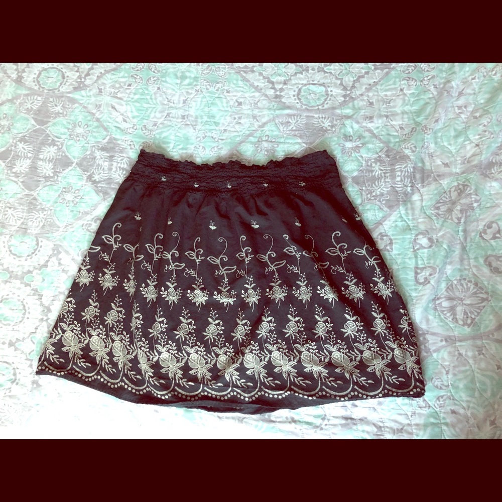 Black with tan floral skirt